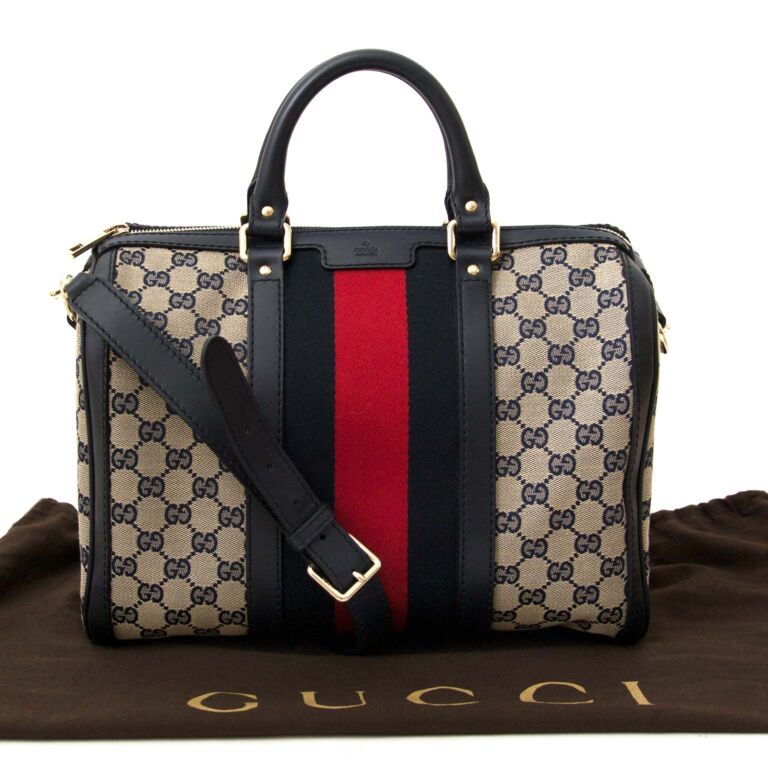 Gucci Vintage Web Boston Bag Satchel Small in Black, Luxury, Bags