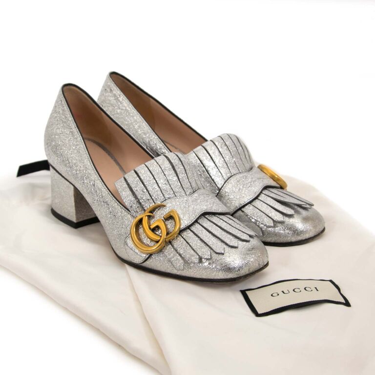 Gucci Marmont Fringed Loafer Heel in Metallic