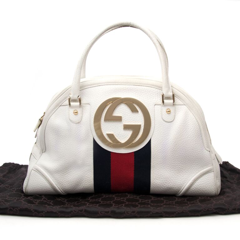 Gucci, Bags, Authentic Gucci Monogram Equestrian Horseshoe Bowler White  Wdust Bag