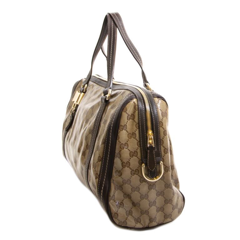 Gucci Metallic Gold GG Crystal Medium Joy Boston Bag ○ Labellov