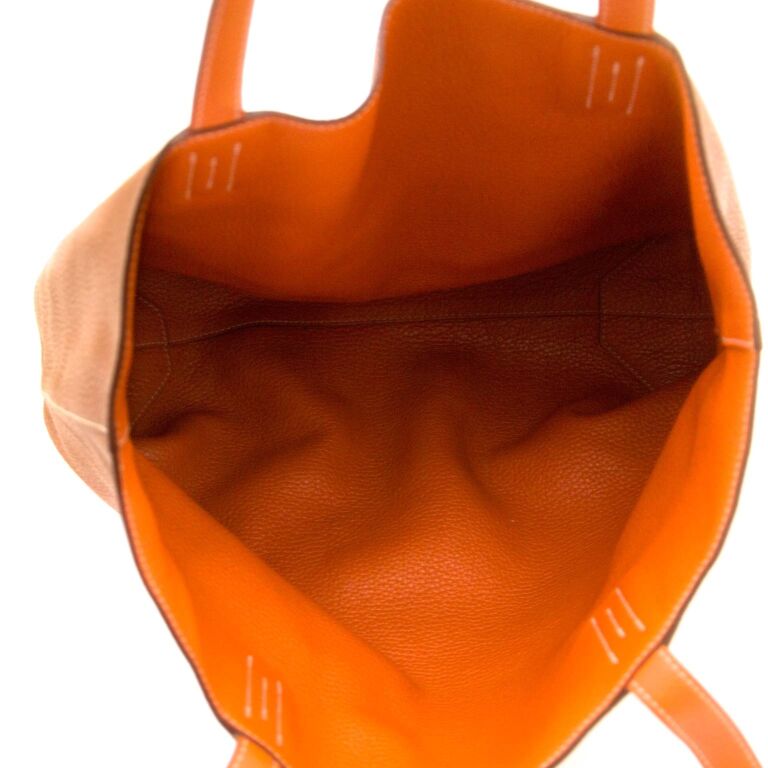 Hermes Double Sens Shoulder Tote Bag Clemence Leather Gold Brown