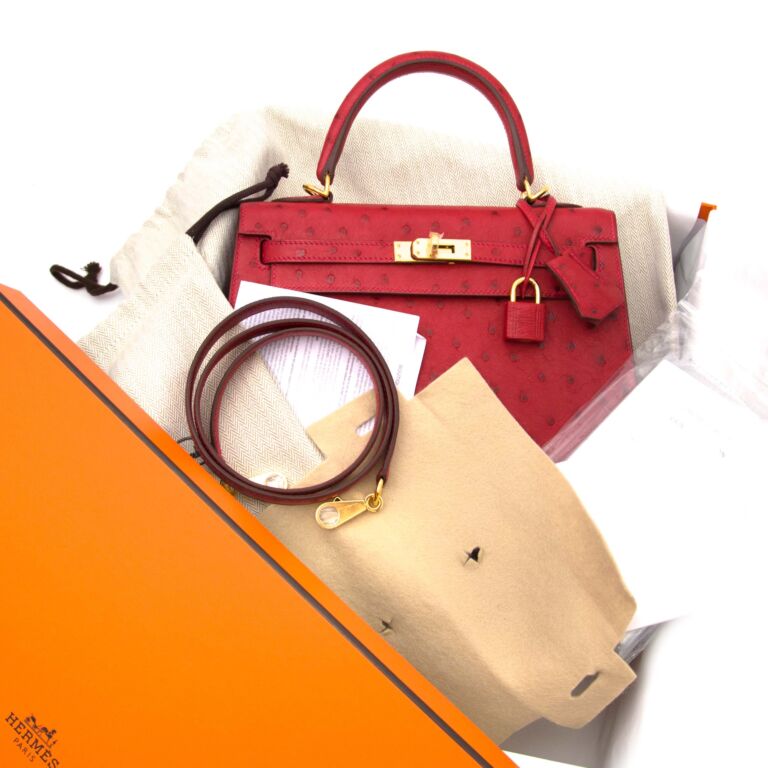 Hermes Kelly 25 Sellier Rouge Vif Ostrich Gold Hardware