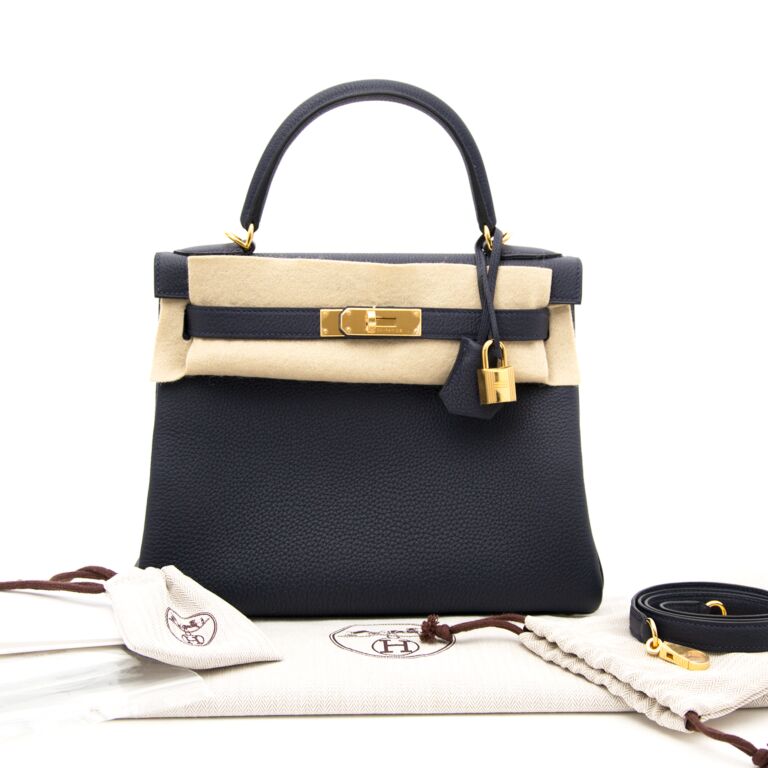 Hermès Bleu Nuit Retourne Kelly 28cm of Togo Leather with
