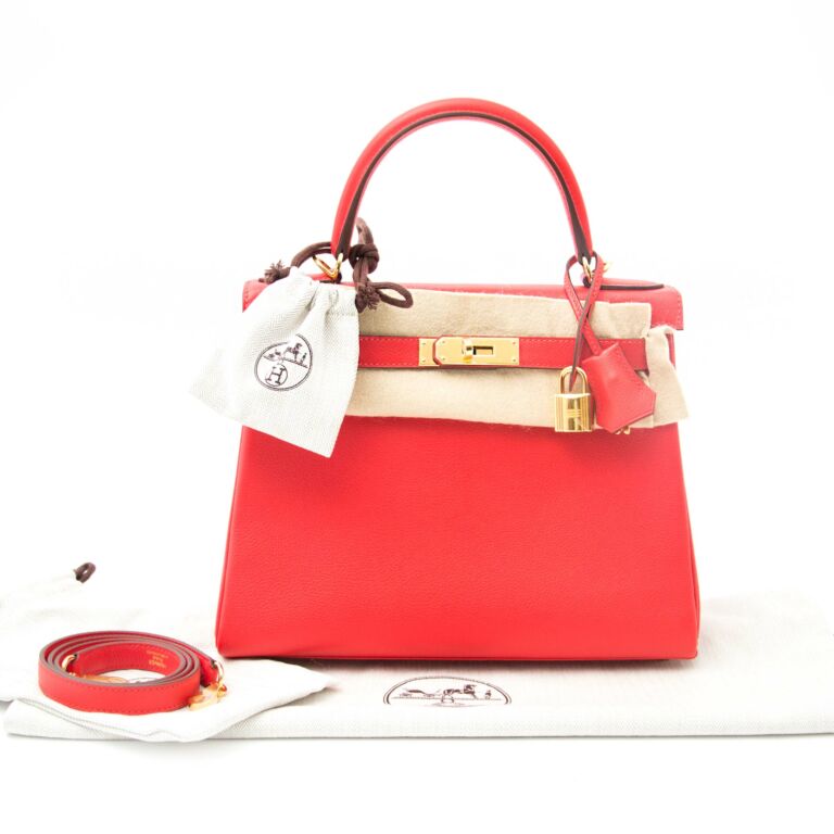 Hermes Kelly Handbag Rouge Tomate Evercolor with Gold Hardware 32