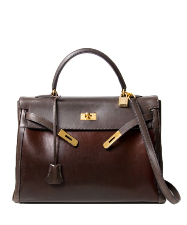 Hermes Kelly 35cm in Amazonia brown and Box Leather with Gold Hardware