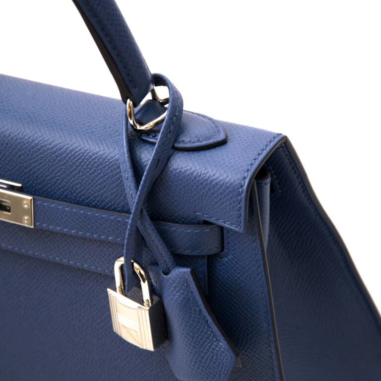 Hermes Bleu Saphir Swift Leather Palladium Finish Kelly Retourne 25 Bag