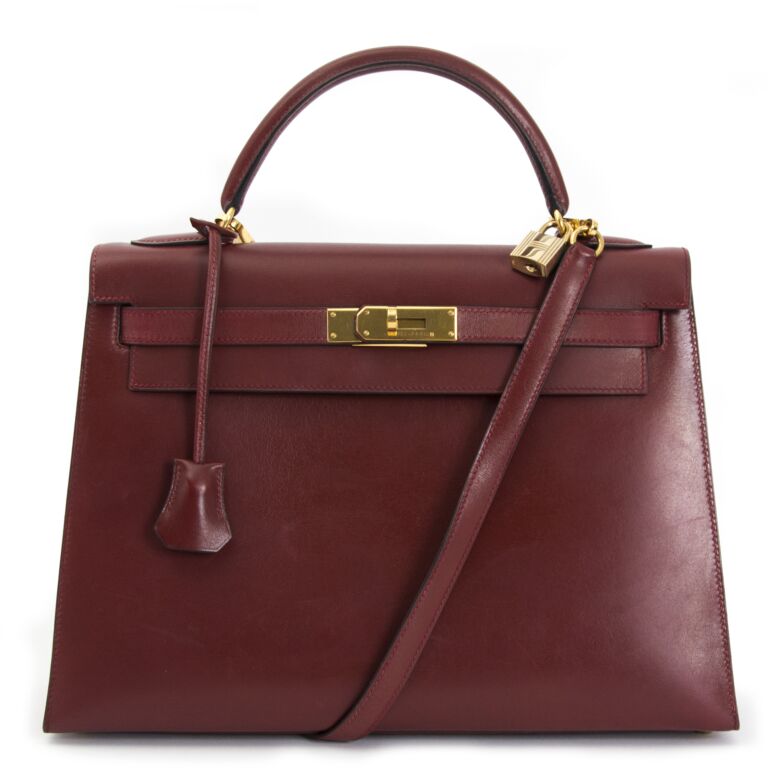 Hermes Kelly Handbag Rouge Grenat Swift with Gold Hardware 25