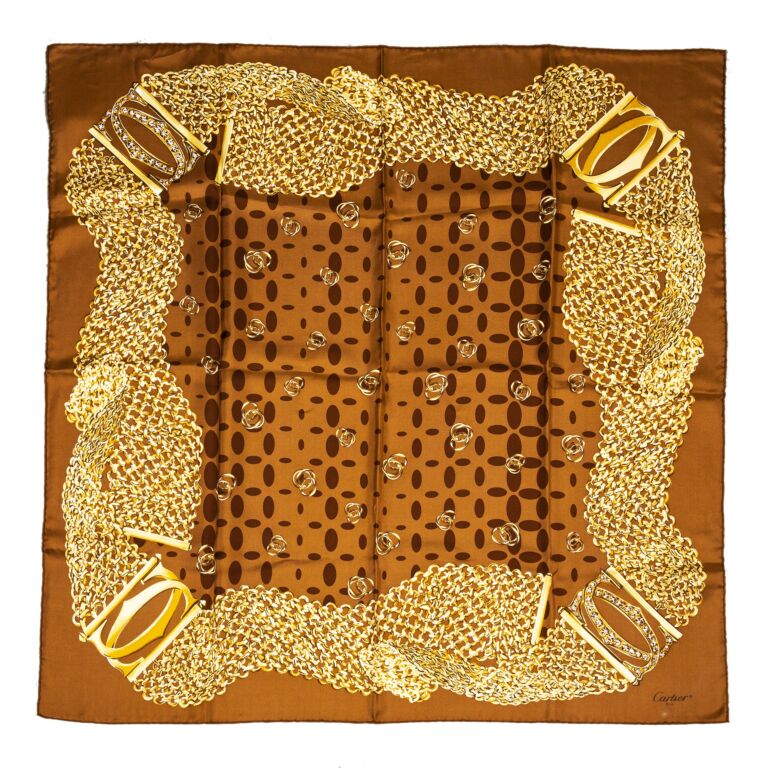 Cartier Silk Cognac Chain Pattern Scarf Labellov Buy and