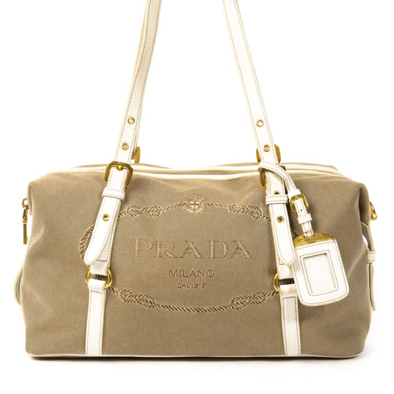 Prada Logo Jacquard Shoulder Bag Boston Bag ○ Labellov ○ Buy and Sell  Authentic Luxury