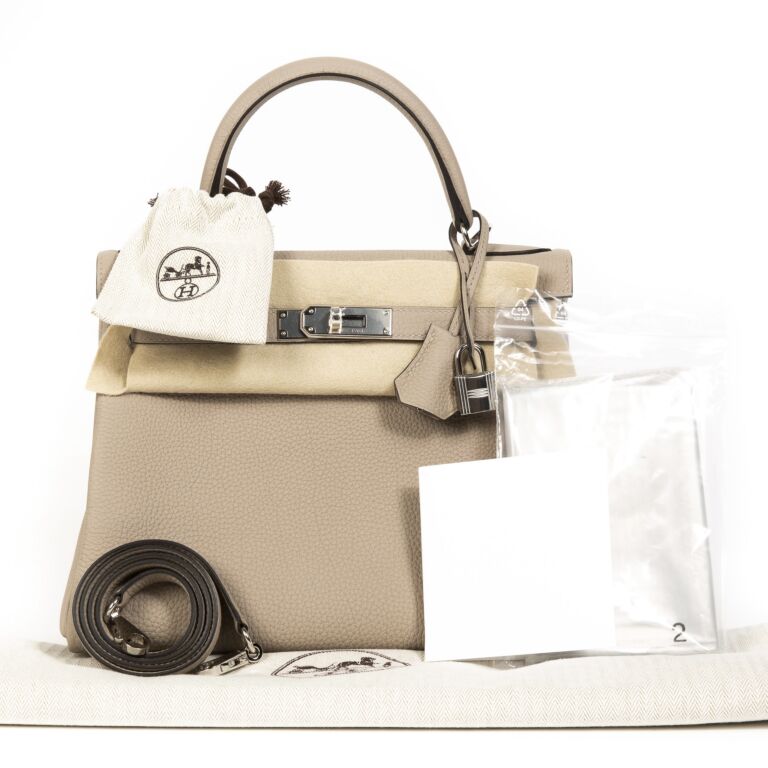 Hermes Kelly Pochette Bag In Gris Tourterelle Epsom Leather 