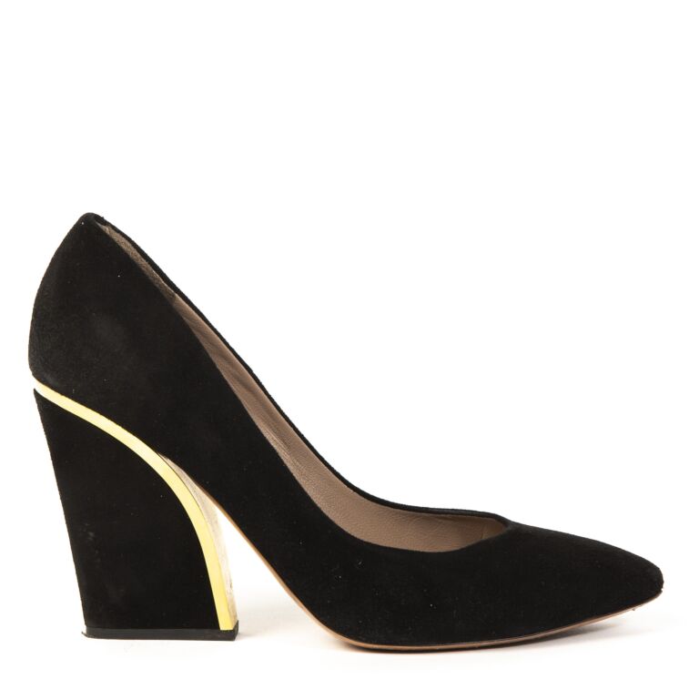 Chloé Black Suede Gold-trimmed Pumps - size 39,5 Labellov Buy and Sell ...