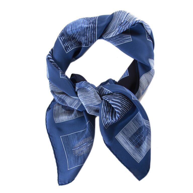 Delvaux Blue Silk Square Scarf Labellov Buy and Sell Authentic Luxury