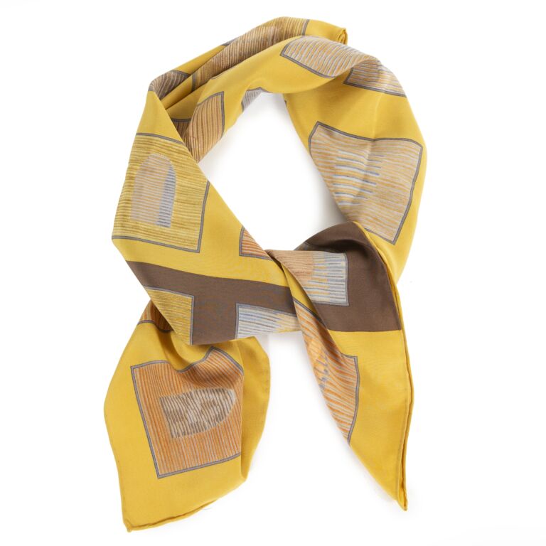 Delvaux Mustard Silk Square Scarf Labellov Buy and Sell Authentic Luxury