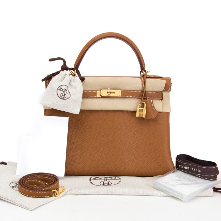 Hermes Kelly 32 Retourne Bag in Etoupe Clemence Leather with