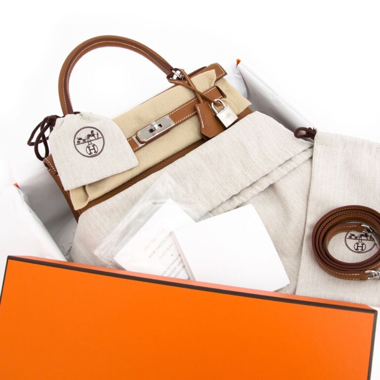 Hermes Kelly bag 28 Retourne Orange Clemence leather Silver hardware