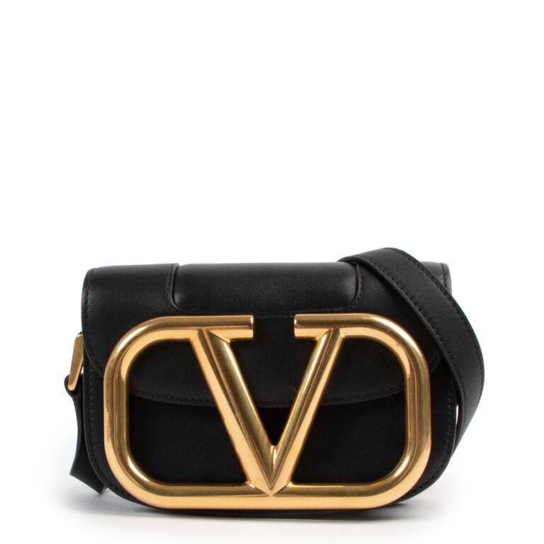 Valentino Garavani Black Calfskin Small Supervee Crossbody Bag ○ Labellov ○  Buy and Sell Authentic Luxury
