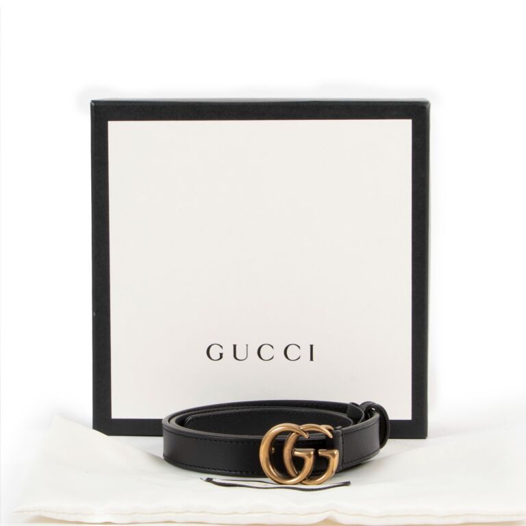 Gucci Black Leather Double G Thin Belt Size 75/30 - Yoogi's Closet