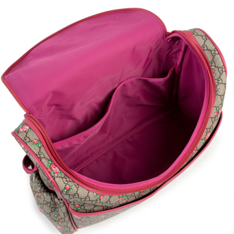 Gucci Classic GG Supreme Rose Backpack Diaper Bag, Beige