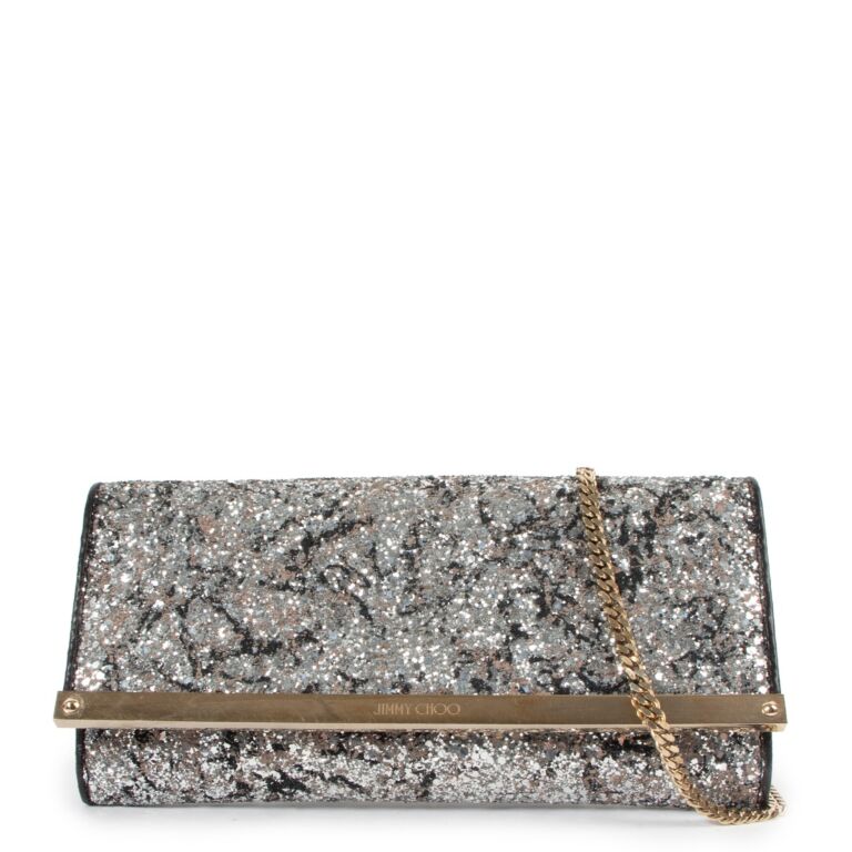 Jimmy Choo Milla Silver Glitter Clutch Labellov Buy and Sell Authentic ...