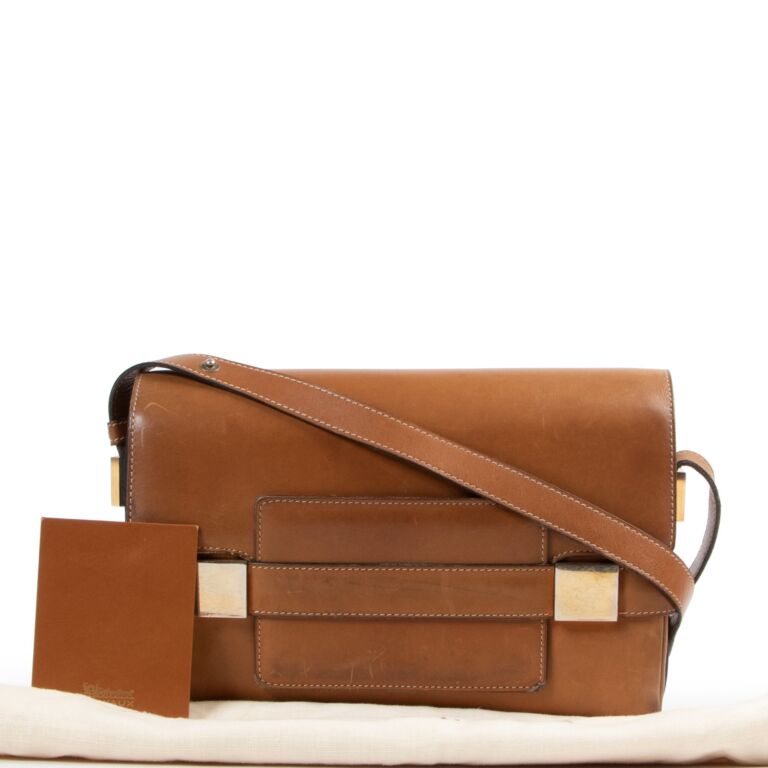delvaux #65 Shoulder Bag Leather Canvas Brown