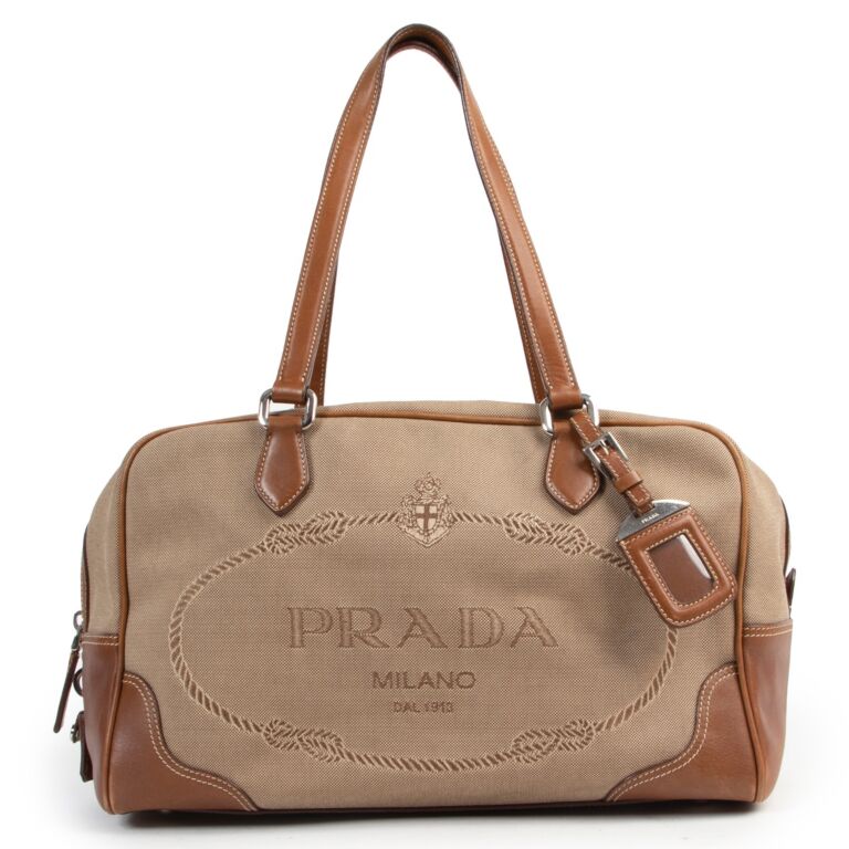 Prada Brown Logo Bauletto Shoulder Bag ○ Labellov ○ Buy and Sell Authentic  Luxury