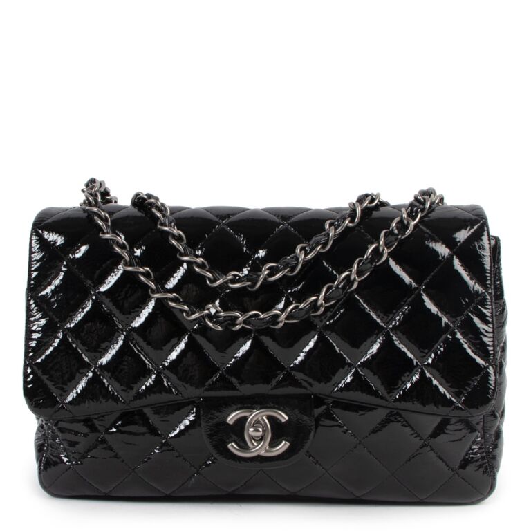 Chanel Black Patent Leather Single Classic Flap Bag Labellov Buy and ...