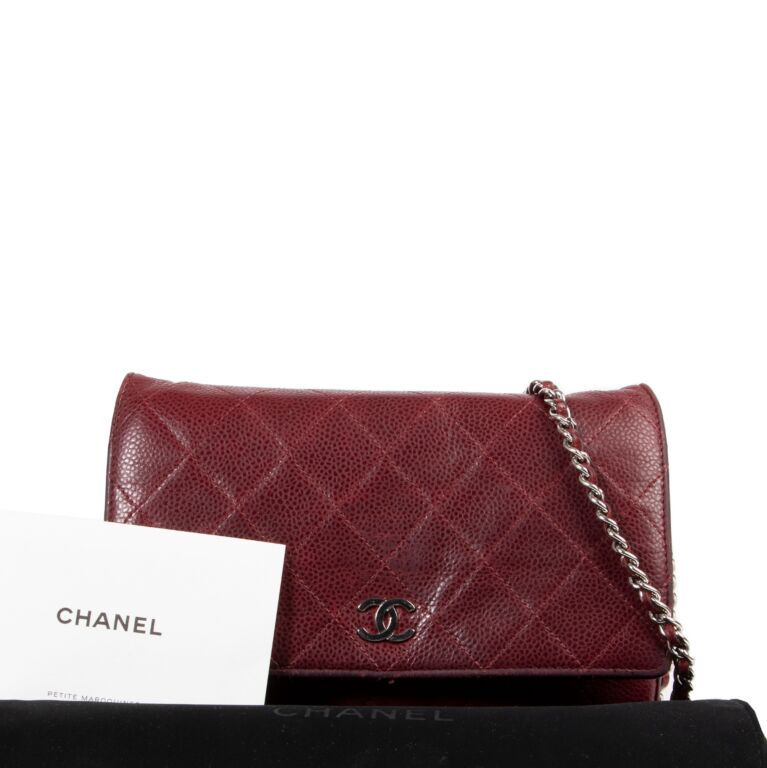 Chanel Bordeaux Burgundy Caviar Leather Wallet on Chain Flap Bag WOC 8 –  Bagriculture