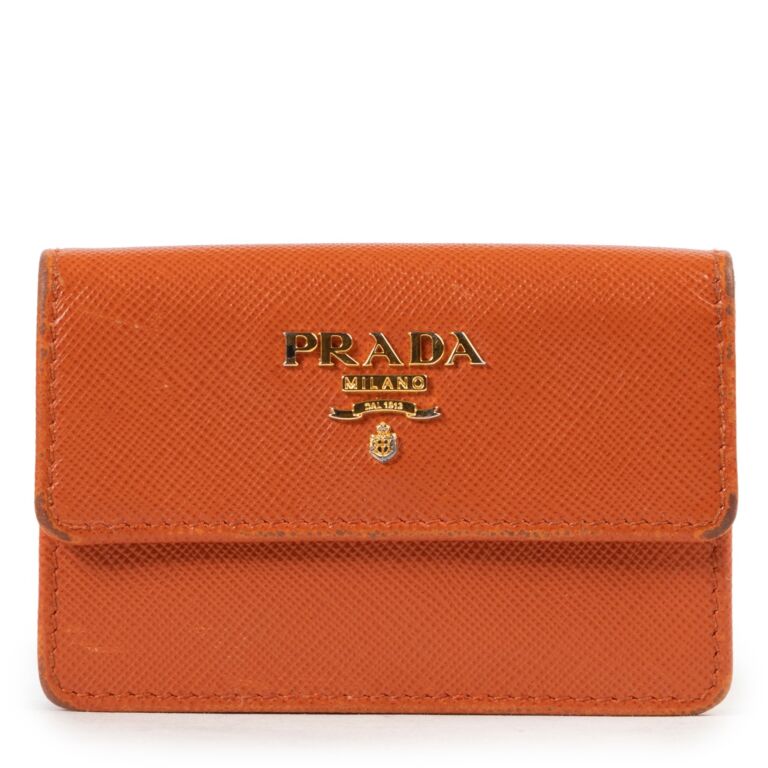Prada Orange Saffiano Leather Card Holder Labellov Buy and Sell ...