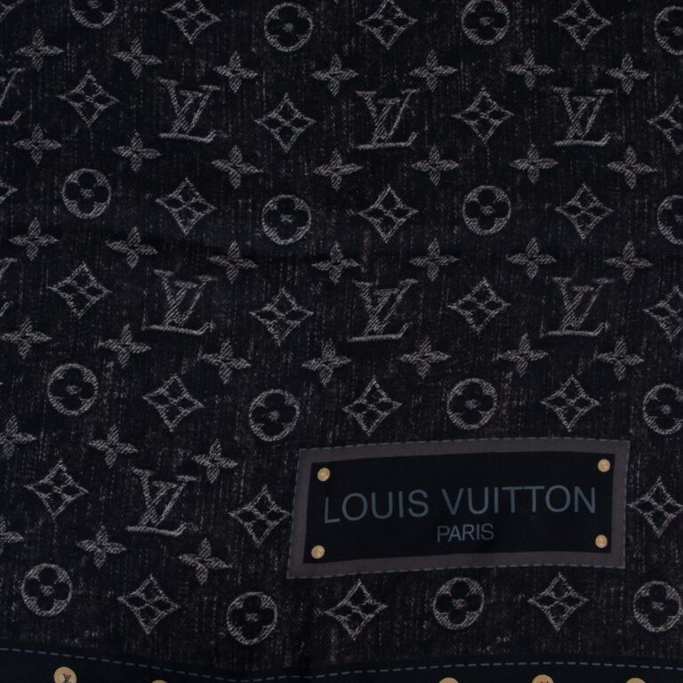 Louis Vuitton Black Monogram Denim Silk/Wool Shawl Scarf - Yoogi's