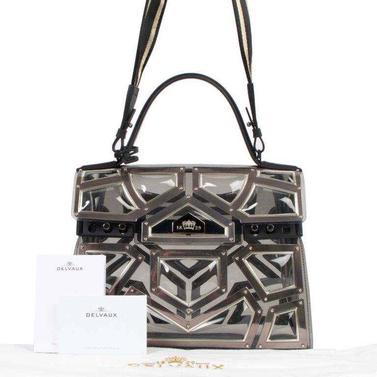 AUTHENTIC DELVAUX Limited to 2018 Tampeto GM Gladiator Hand Bag Silver Black