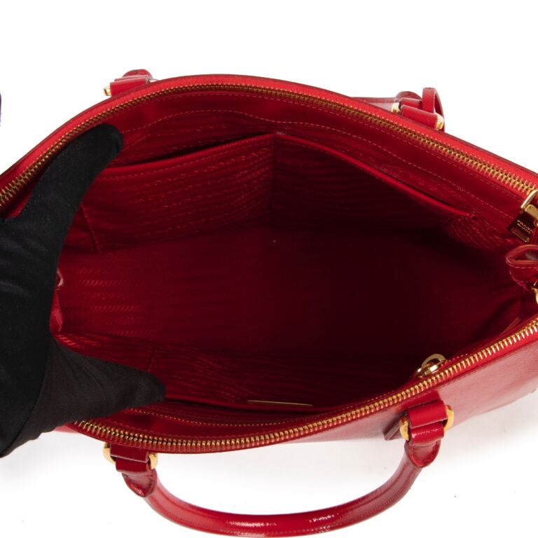 Prada Saffiano BL0838 Women's Patent Leather Handbag,Shoulder Bag Red Color