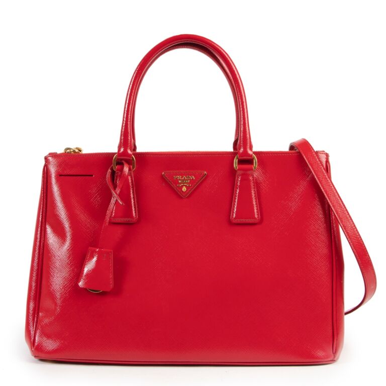 Prada Red Saffiano Patent Leather Galleria Shoulder Bag Labellov Buy ...