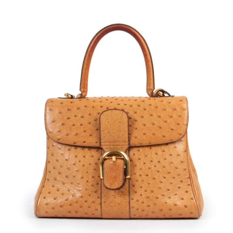 Hermes Cognac Ostrich Leather Exotic Gold 'H' Logo Shoulder Flap Bag in Box  at 1stDibs