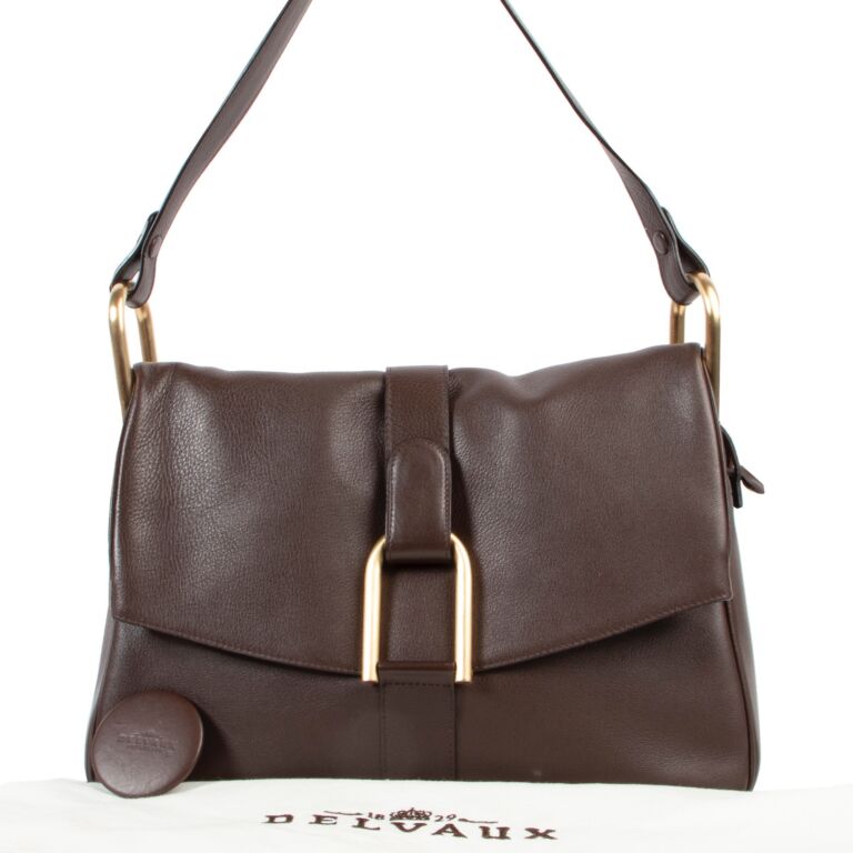 sac a main delvaux givry en cuir camel brown leather