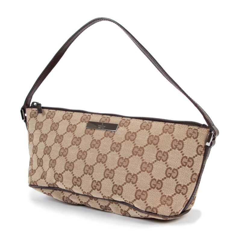 Gucci Brown Monogram Canvas Boat Baguette Shoulder Bag ○ Labellov