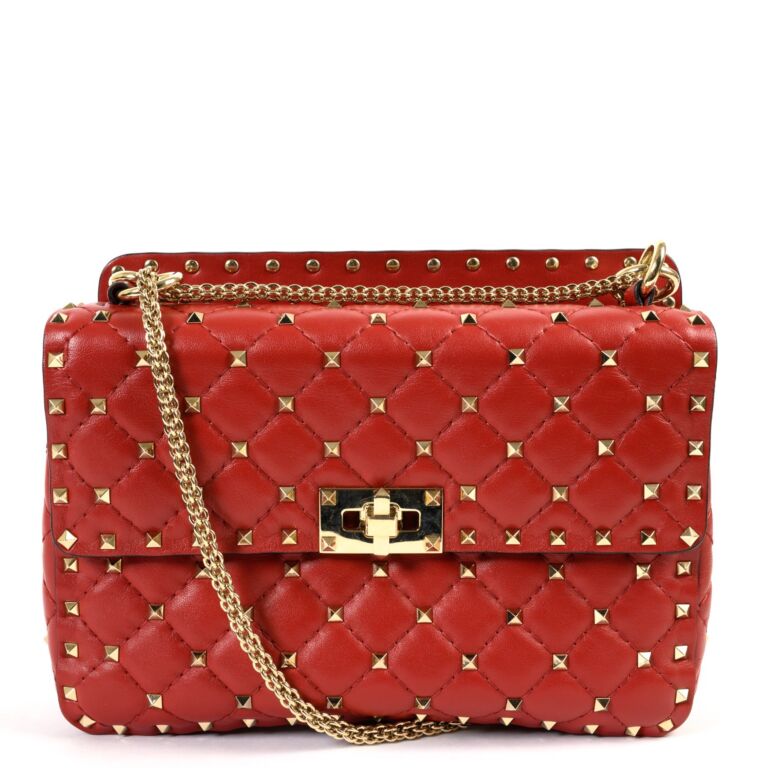 Valentino Garavani Rockstud Shopping Bag in Red Leather