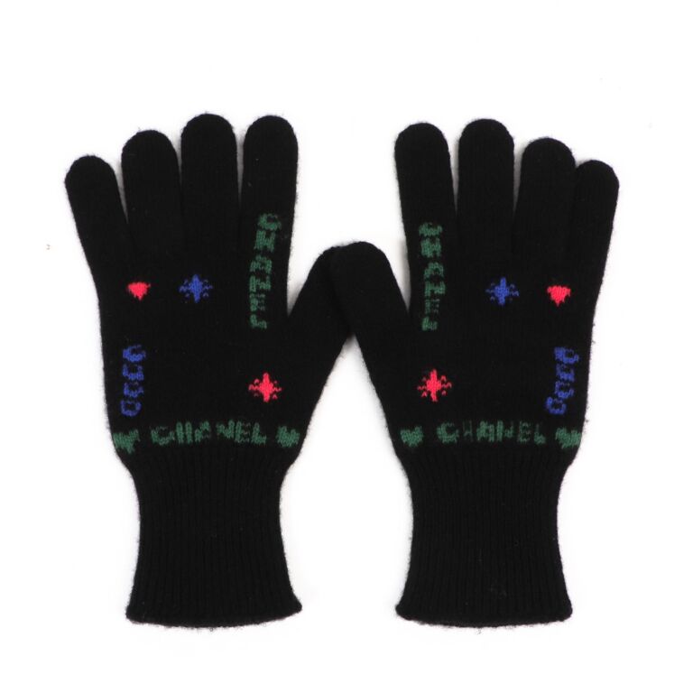 Louis Vuitton Men´s Gloves 100% Cashmere LV Black Logo Gray Nearly  Unused9711MN