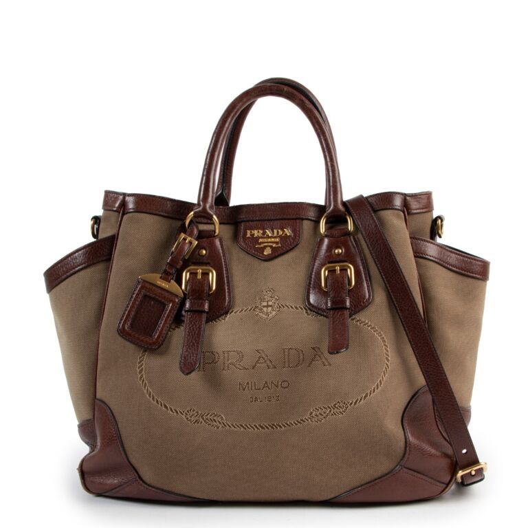 Shoulder - Brown - Bag - Beige - PRADA - Logo - Jacquard - Leather - Prada  Vintage Garnitury Vintage - ep_vintage luxury Store - BT867A – dct