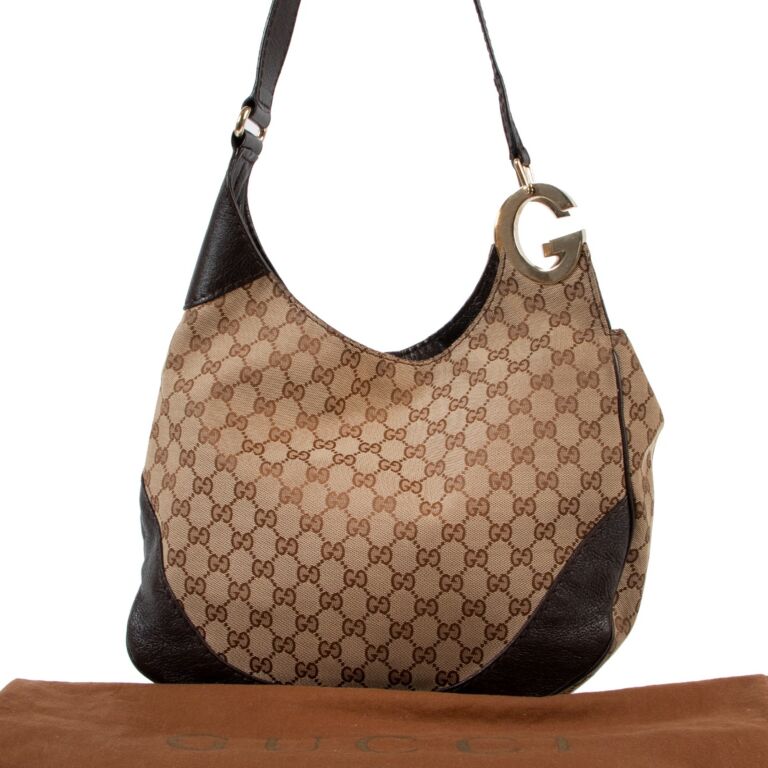 Gucci Charlotte Large Shoulder Hobo in Ebony Beige GG Monogram Canvas - SOLD