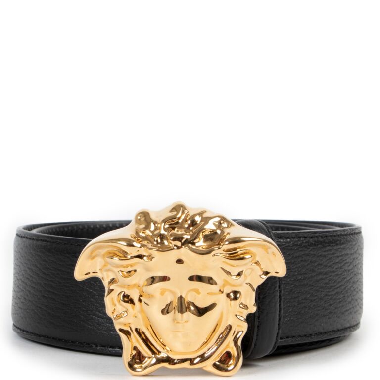 new VERSACE $1200 La Medusa gold buckle black scaled leather belt 85cm  32-36