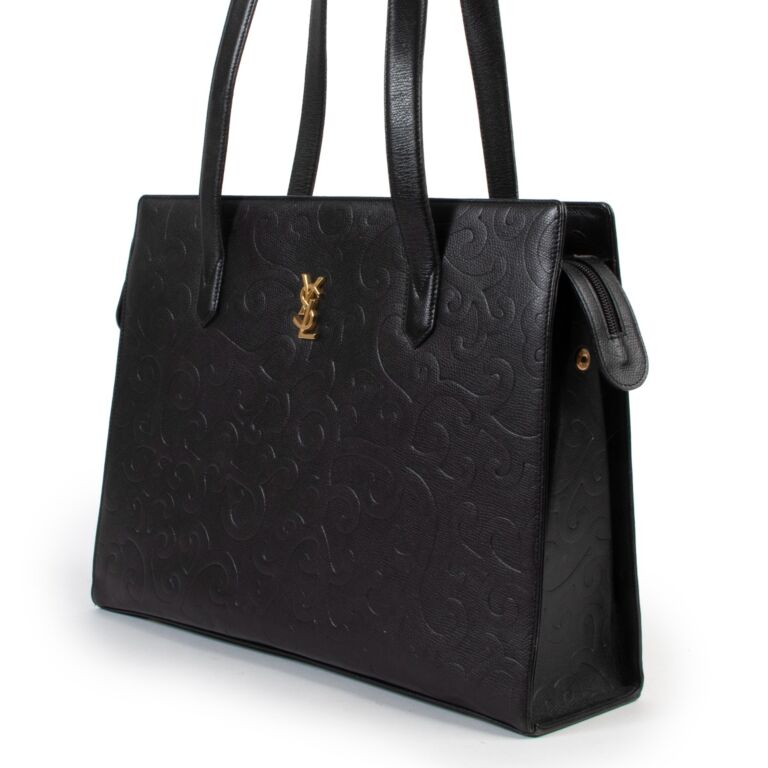 new SAINT LAURENT Le Monogramme Tote cotton jacquard black leather trim tote  bag at 1stDibs
