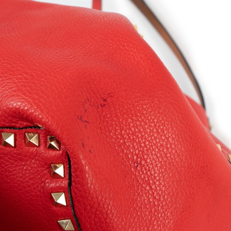 Valentino Red Patent Leather Rockstud Medium Double Handle Bag