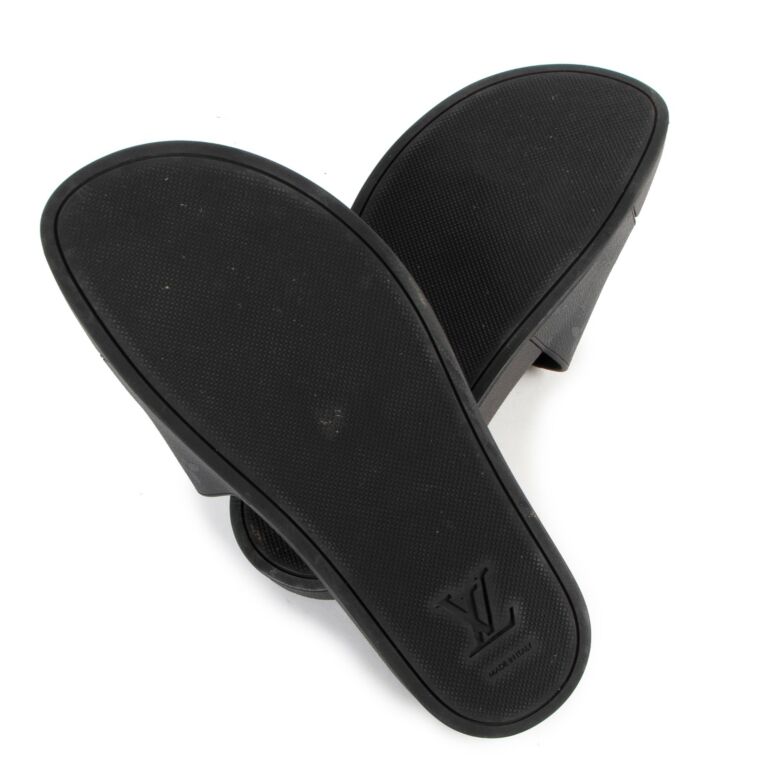 Louis Vuitton Black Rubber Monogram Waterfront Slide Sandals Size