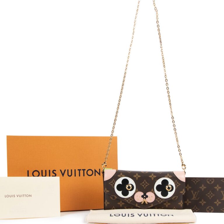 LOUIS VUITTON Monogram Valentine Dog Pochette Felicie Chain Wallet 982555