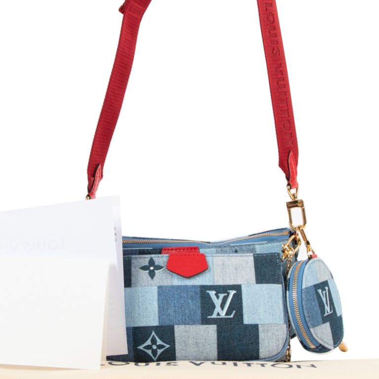 Louis Vuitton Multi Pochette Accessoires Denim Monogram Check Blue/Red