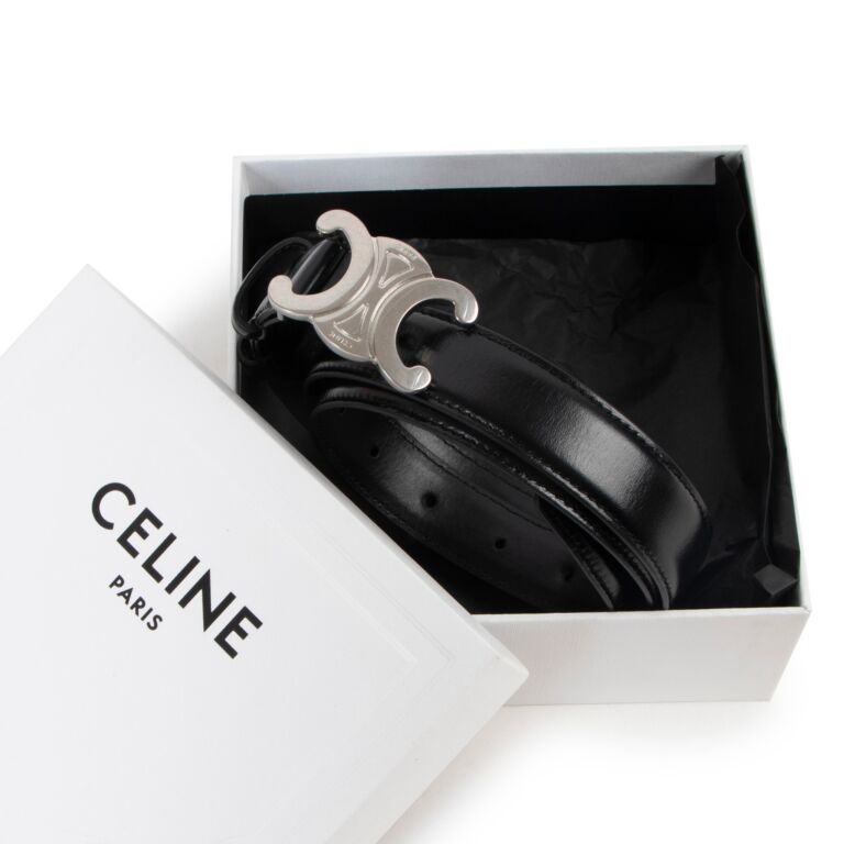 NIB Celine Black Shiny Triomphe Belt Authentic Size 80 Width 18MM Dbag  Receipt