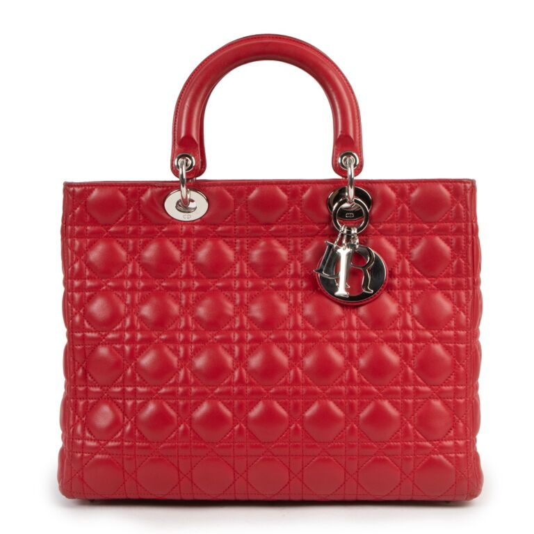 Christian Dior Raspberry Lady Dior Large Cannage Lambskin Bag Labellov ...
