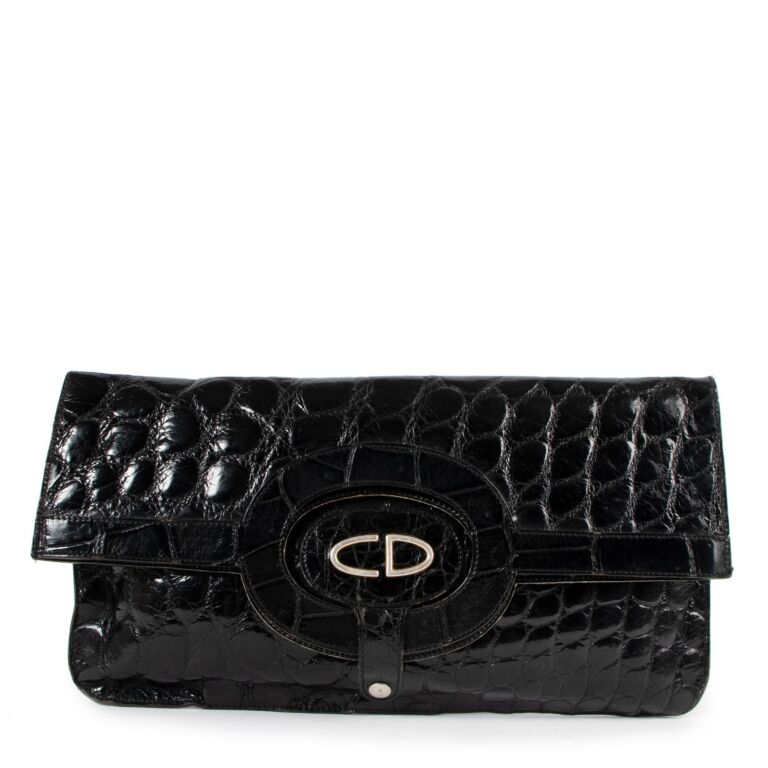 Christian Dior Vintage 70s black croco clutch bag - Katheley's