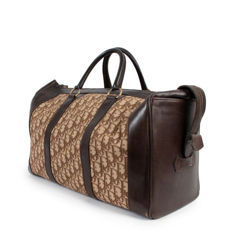 Christian Dior Travel bag Brown Beige Leather Cloth ref.330491