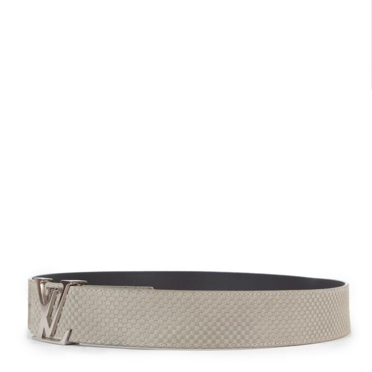 Louis Vuitton Mini Silver LV Initial Gray Textured Leather Belt